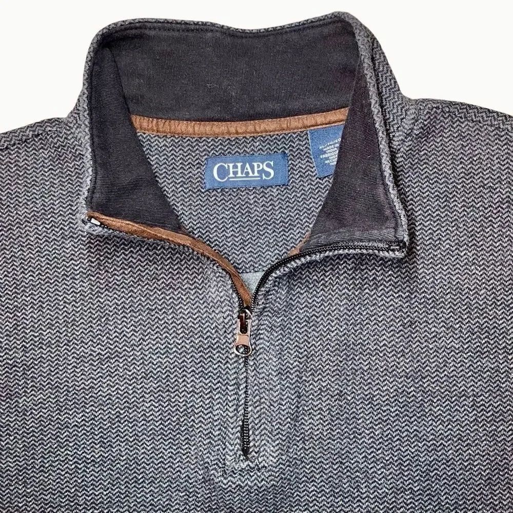 Chaps by Ralph Lauren Quarter Zip Herringbone Cotton Pullover in Greys Men’s XL